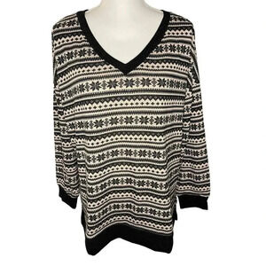 Sew In Love Women’s Medium Let It Snow Striped‎ Snowflake V-Neck Sweater
